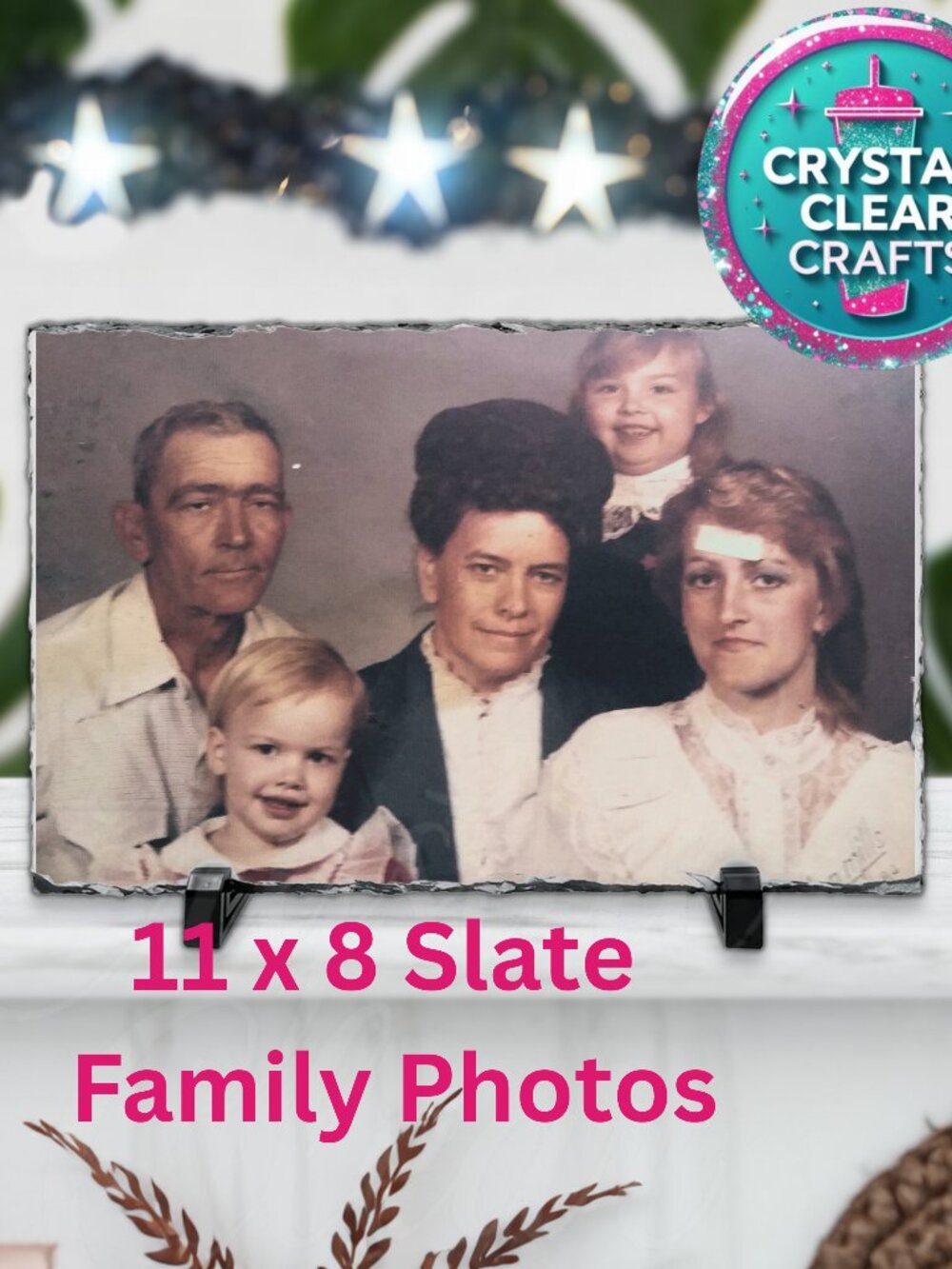 Family Photos on Slate Stone 11 x8 with Stand included!